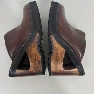 Vintage Bongo Brown Mules Clogs Wooden Heel 7.5 Y2K Chunky Cut Out